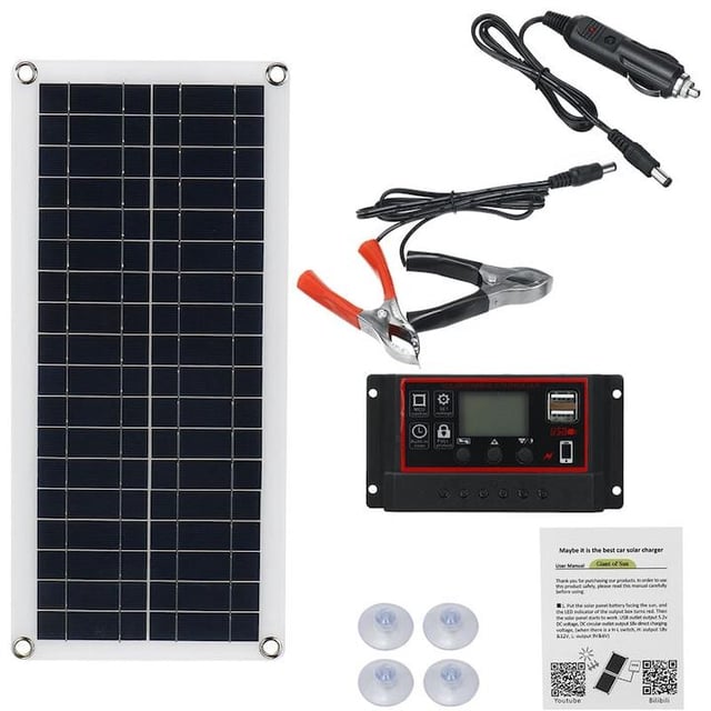 Panou Solar Portabil 30W 12V, QttvbTna, Polisilicon, Negru, 43x20cm, Set