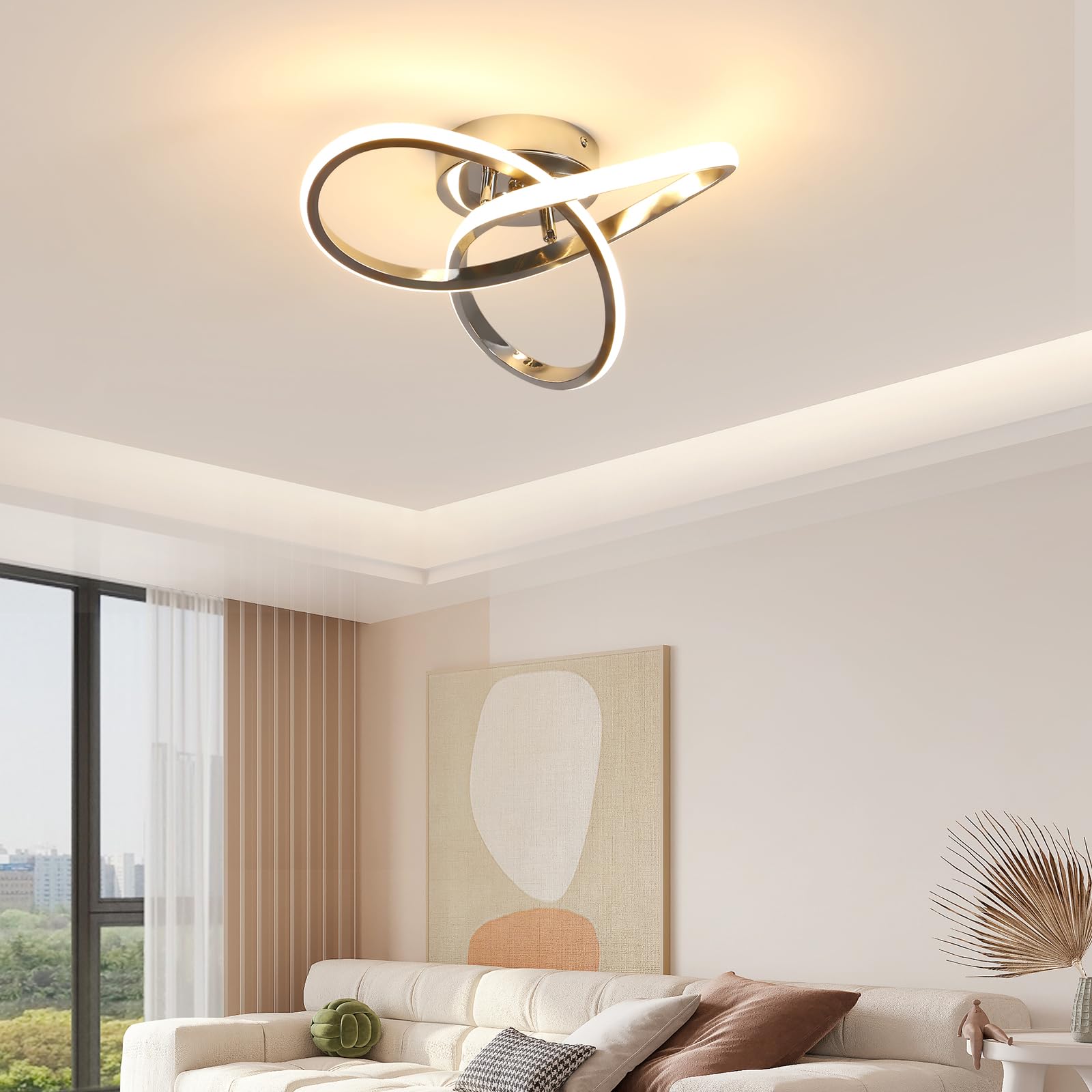 Plafonnier LED, Lustre LED basse consommation, Plafonnier moderne, Luminaire d'allée LED design, 3 températures de couleur (3000K-6000K) - 7