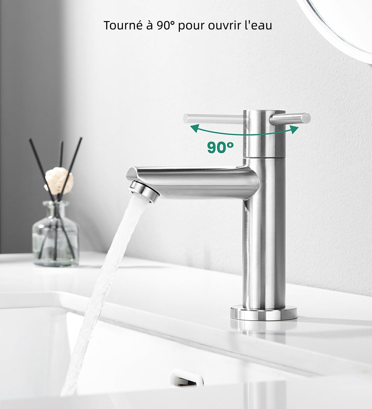 Robinet Lavabo Monotrou brossé EAU Froide+Bonde Lavabo Bonde Pop-up avec Trop-plein Automatique - 2