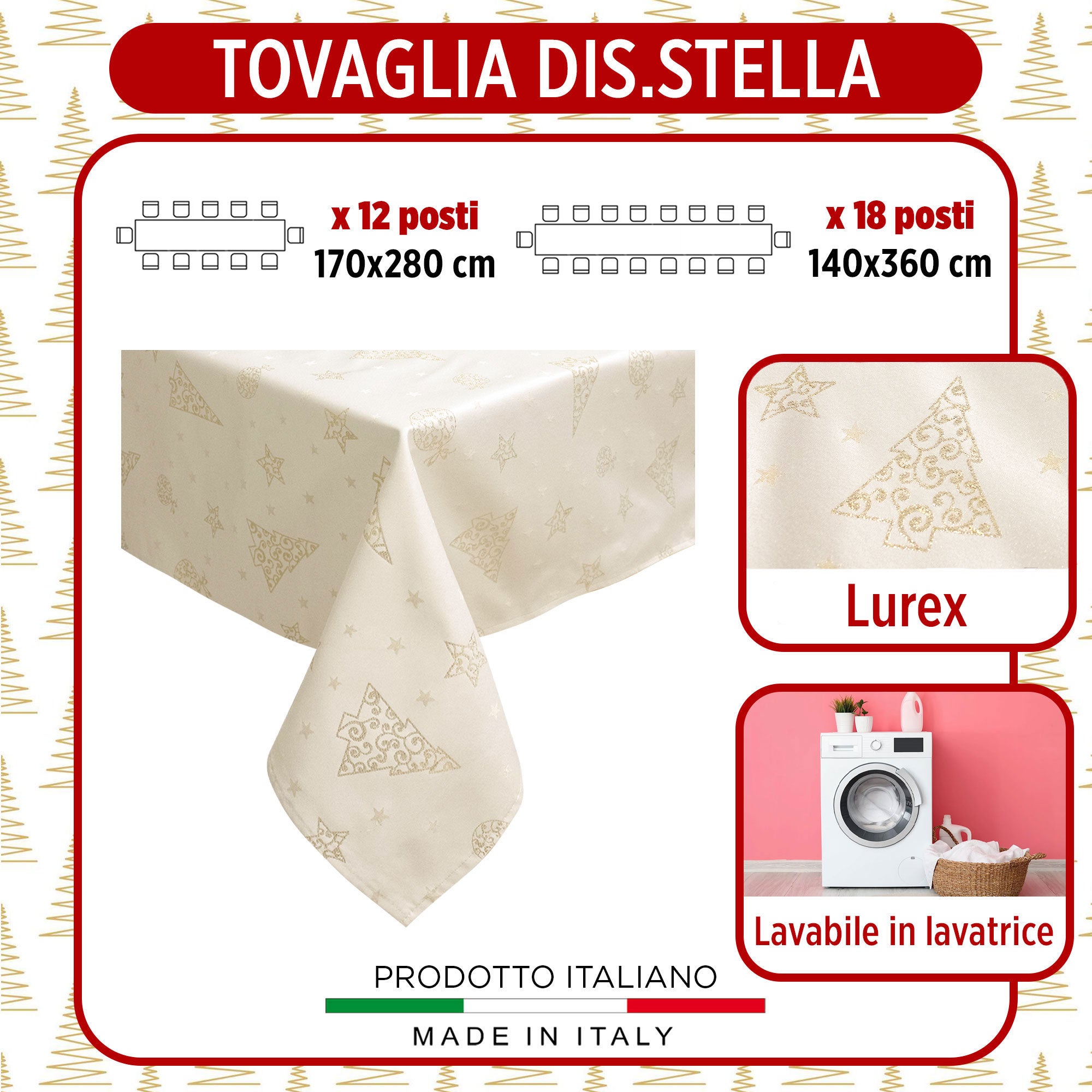 Tovaglia Natalizia glitter lurex Stella 12 posti Decoro di Natale 6901 - 4