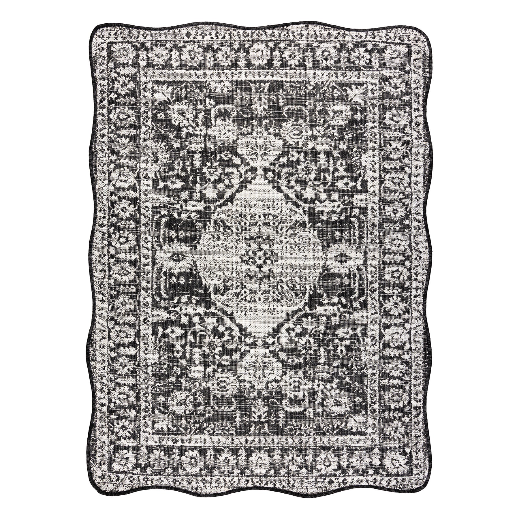 Dywan ORGANIC 2762 sizal Ornament, ramka czarny / ecru - nowoczesny nieregularny kształt 160x220 cm