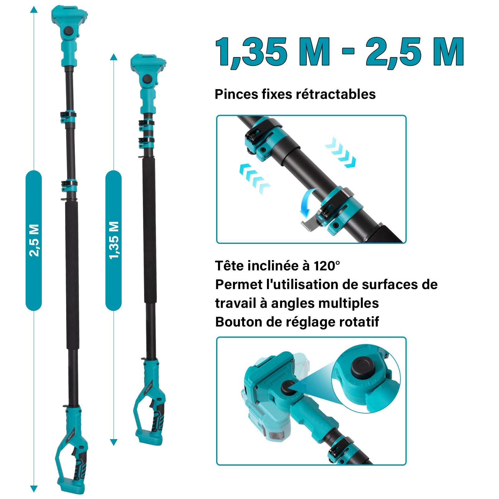 STANEW Tronçonneuse rétractable 2 en 1 et mini tronçonneuse sans balais avec 2 batteries 4000mAh, 6