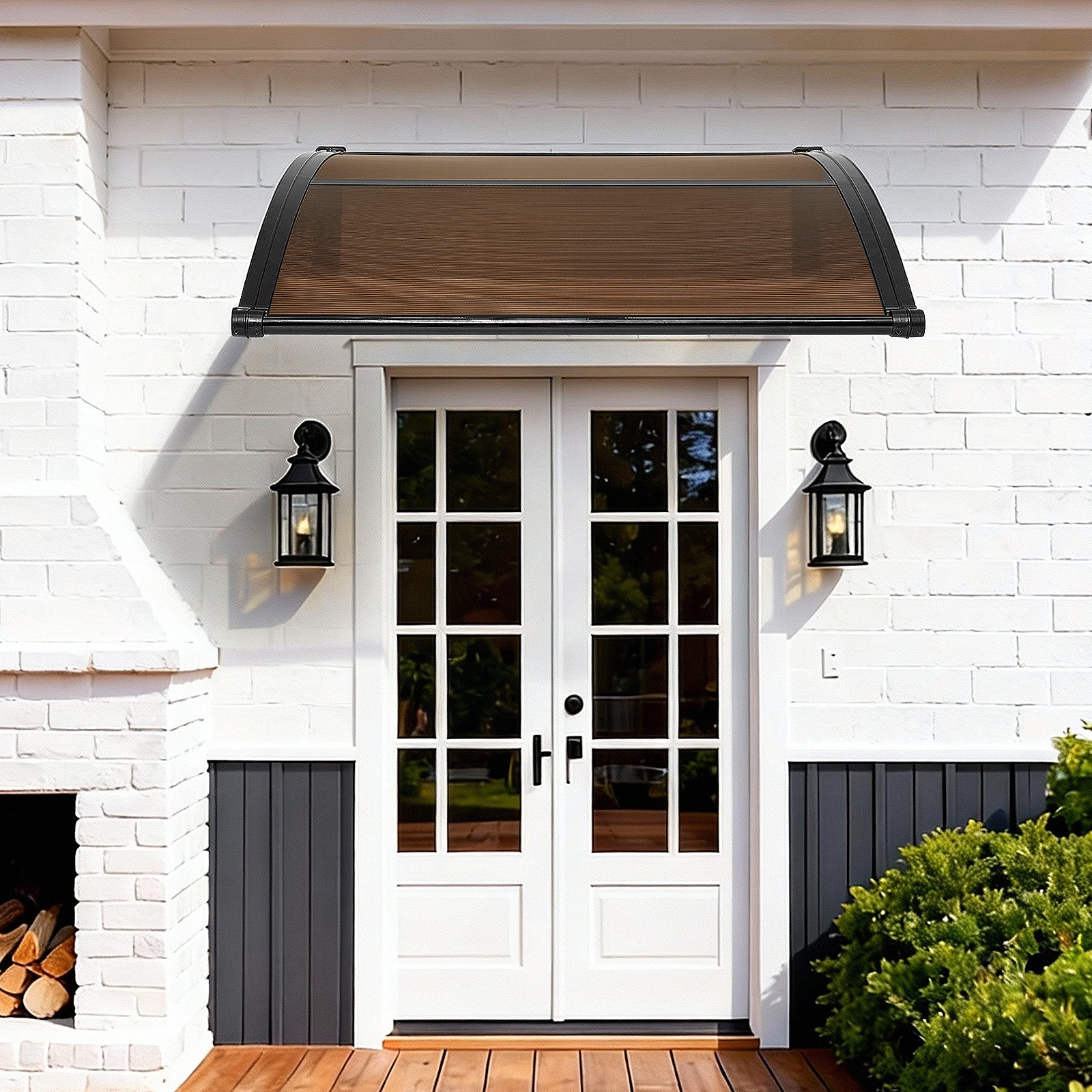 Cobertura para porta de entrada VEVOR 96,5 x 101,7 cm Marquise para porta exterior em policarbonato, proteção contra chuva, neve, sol, castanho - 8