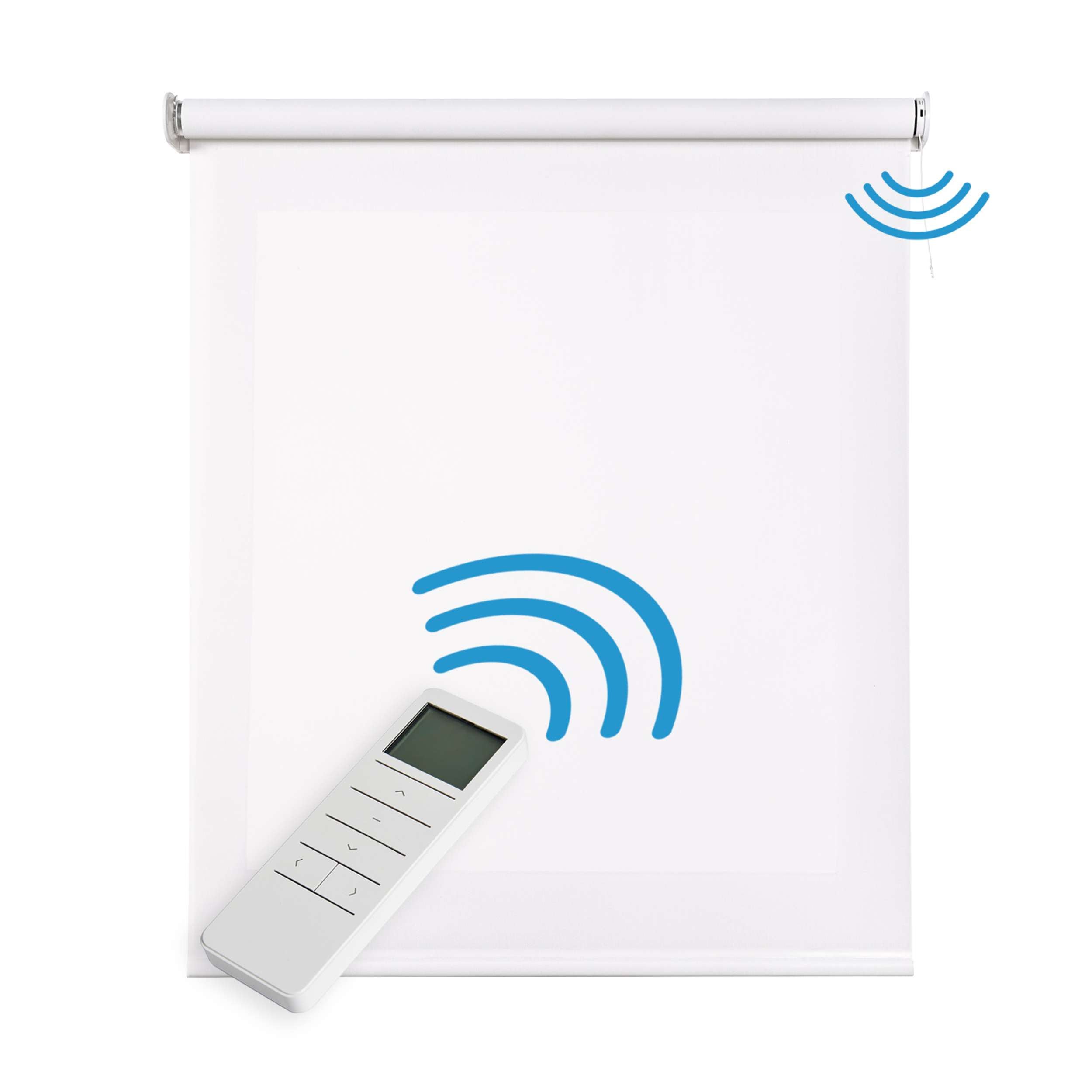 Estores enrollables motorizados screen premium con acabados en aluminio tejido técnico con motor y mando blanco 240x250 cm