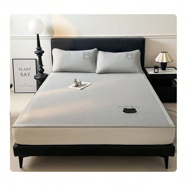 Drap de lit en soie glacée grise, broderie, doux, lavable en machine, 1 drap et 2 taies d'oreiller, 120 x 200cm