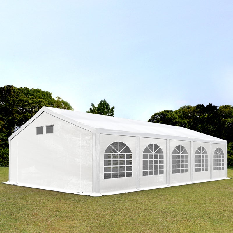 Markiza 5x10 m w kolorze białym Profesjonalna plandeka PE 550 N Wodoodporna ochrona UV z ramą GRUND FRAME