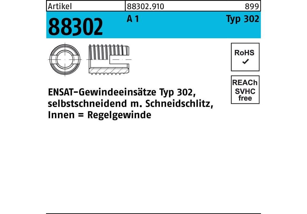 Lot De 10 Inserts Filetés Ensat® M6 En Acier Inoxydable 1.4305 - Longueur 10 Mm - Pour Fixations Dans Matériaux Minces