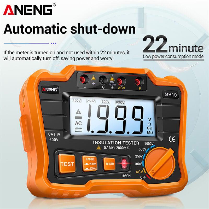 MH10 Testeur de résistance d'isolement numérique 0,1 MΩ-2000 MΩ Mégohmmètre rétroéclairé LCD Tension de sortie 100/ 250/ 500/ 1000 V Mètre de résistan - 4