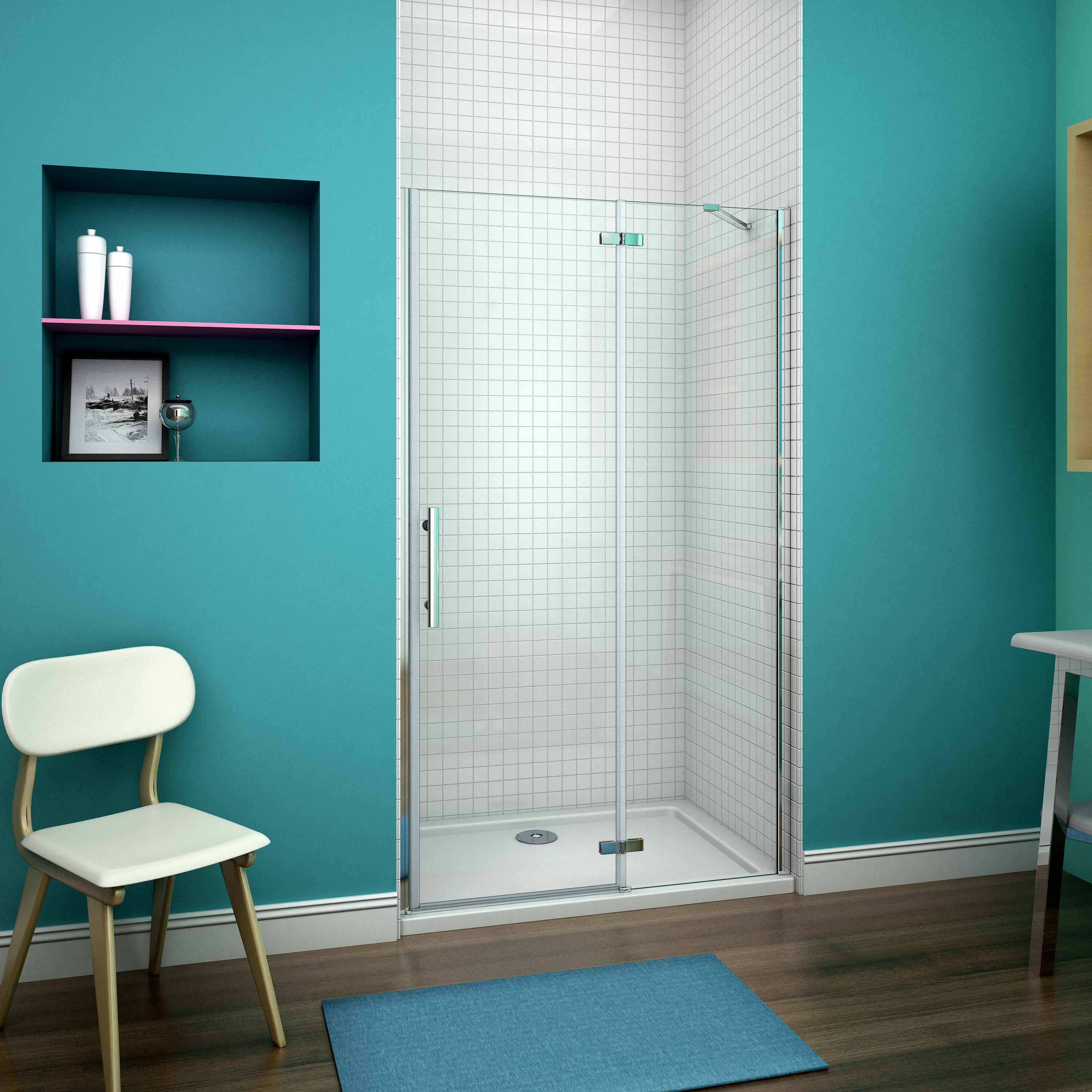 Mampara De Ducha Fija + Puerta Abatible - Cristal Templado 6mm 195cm, Tratamiento Antical