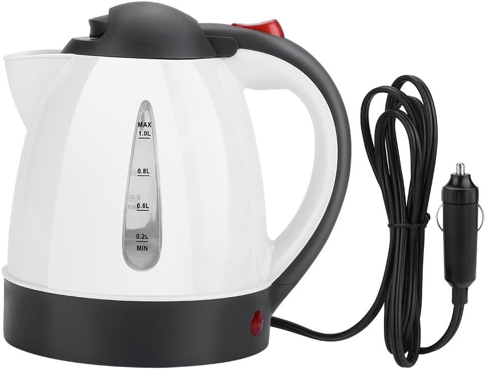 Czajnik elektryczny 24 V 1000 ml, czajnik podróżny z szybkim nagrzewaniem, podgrzewacz wody ze stali nierdzewnej do samochodu, biały