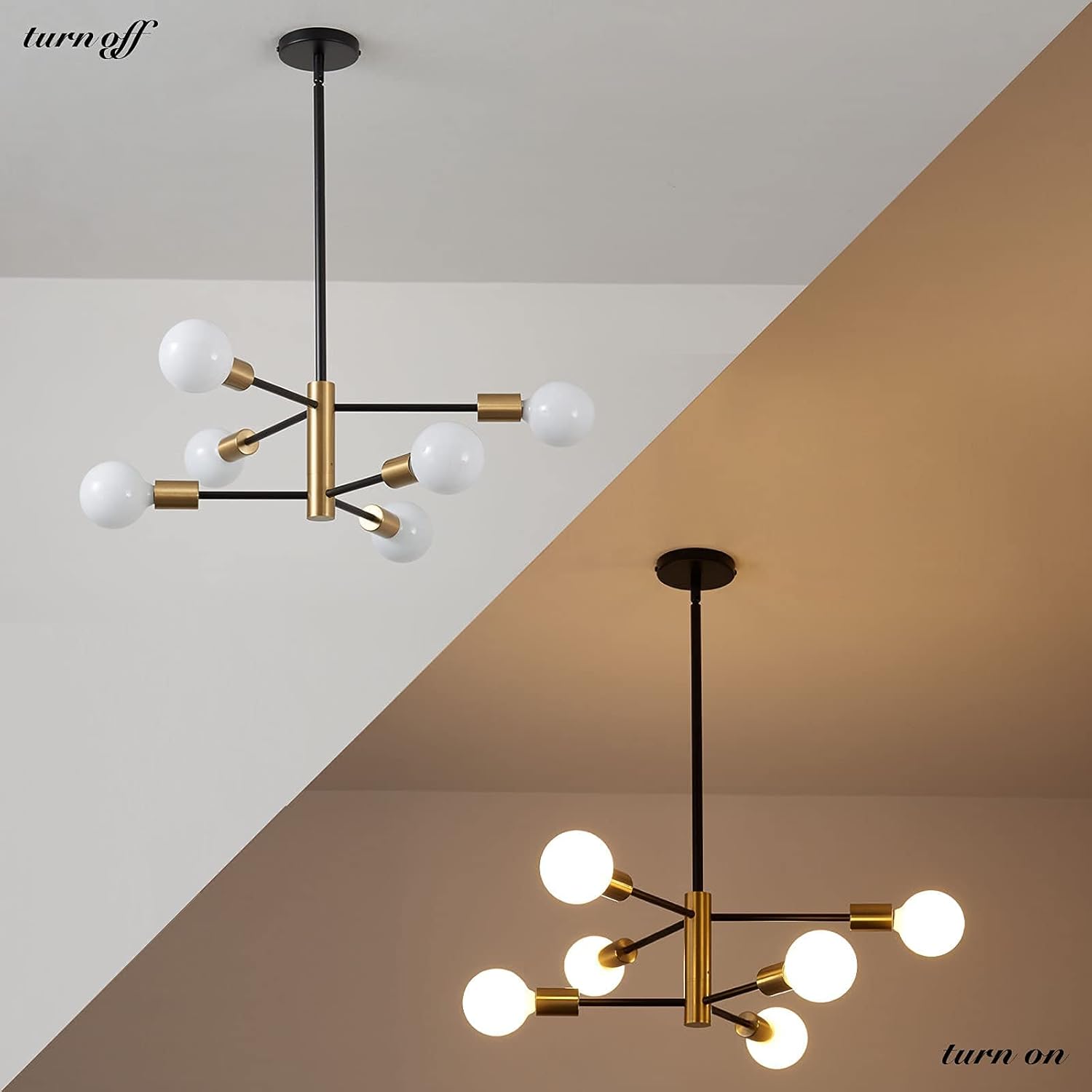 Nowoczesny żyrandol Sputnik, 6-punktowa lampa sufitowa w stylu Mid-Century, lampa wisząca w stylu retro industrialnym, żyrandol (bez białej żarówki) - 6