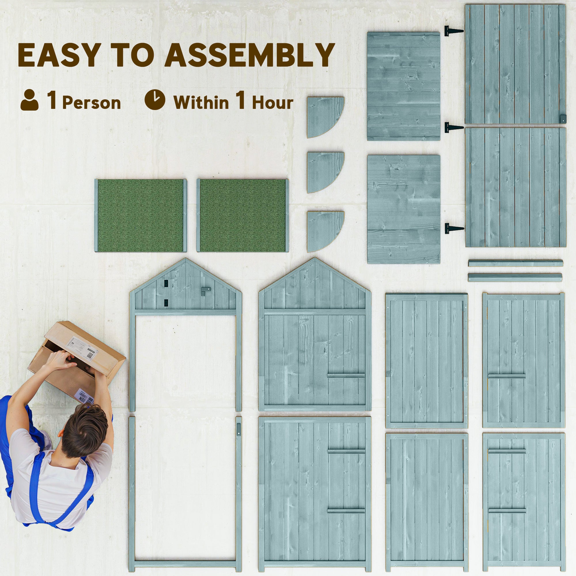 Outsunny Casetta da Giardino Porta Attrezzi in Legno con 3 Ripiani, 77x54.2x179cm, Blu - 8