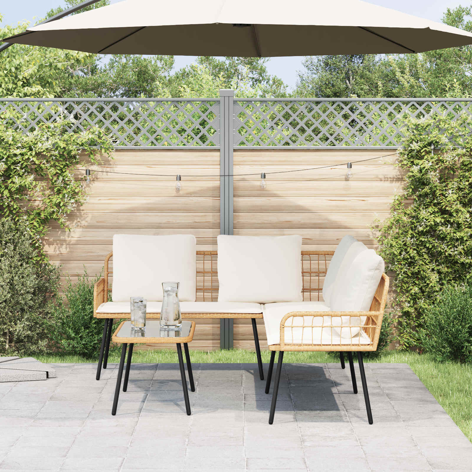 Zestaw Sof na Ogród z poduszką 2 pcs Naturalny polirattan vidaXL