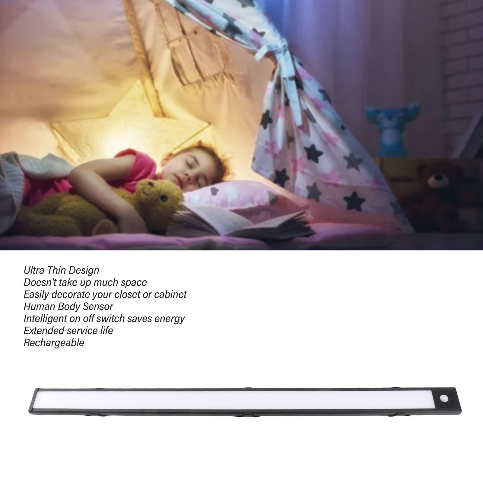 Barra de luz LED inalámbrica recargable con sensor de movimiento, luz ...