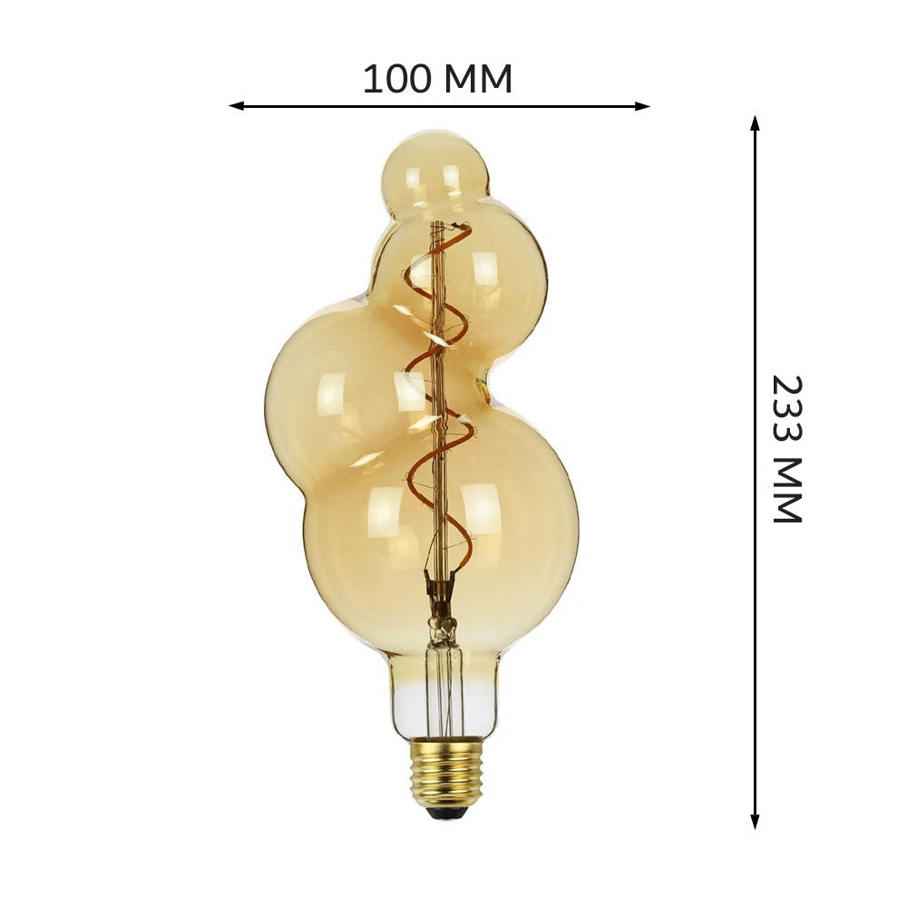 Ampoule filament LED BB100 4W Dimmable 2200K E27, Ampoule Globe Style Spirale Vintage décorative en verre ambré - Digilamp - 2