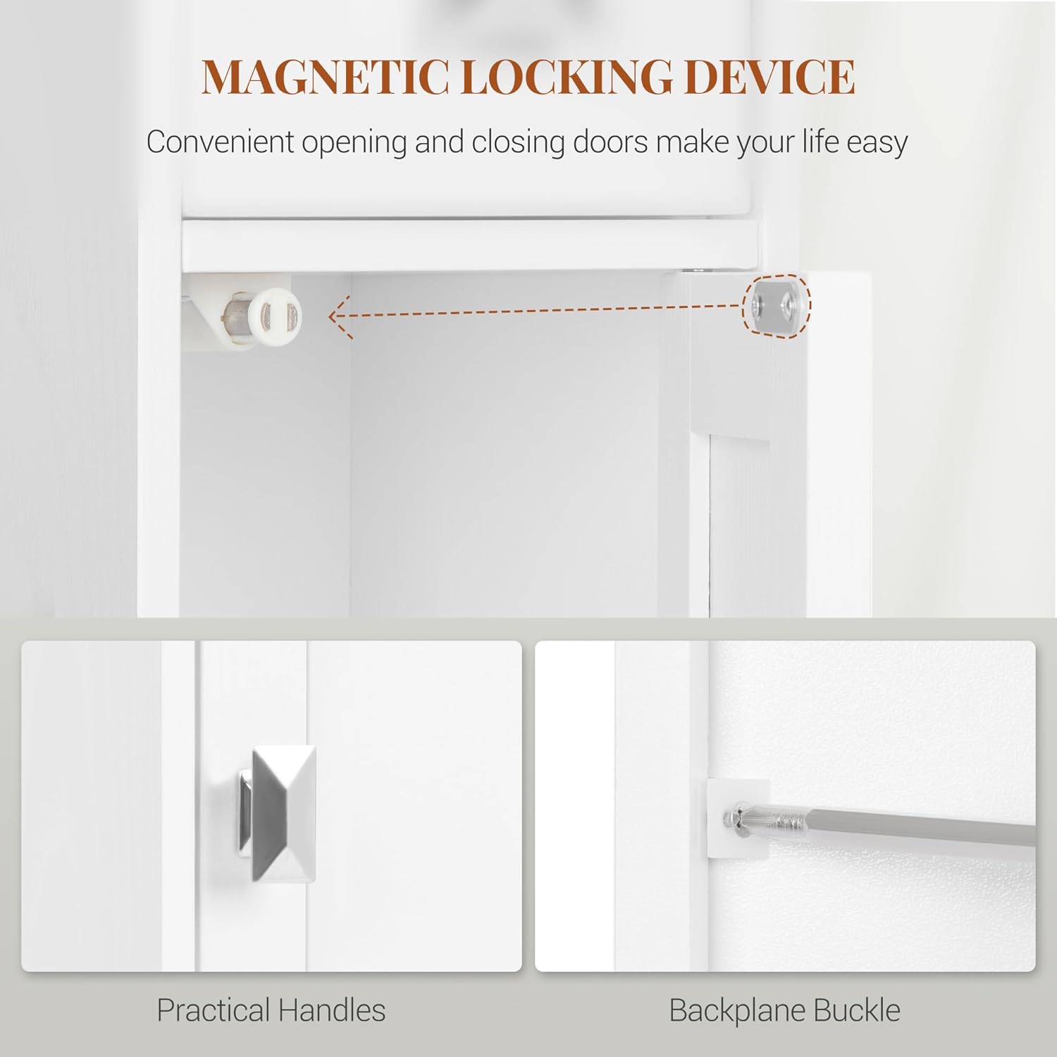 Armoire de Salle de Bain Étroit, Meuble de Rangement Haute avec 2 Portes et 1 Tiroir, Étagère Réglable, Compartiment Ouvert,Blanc - 7