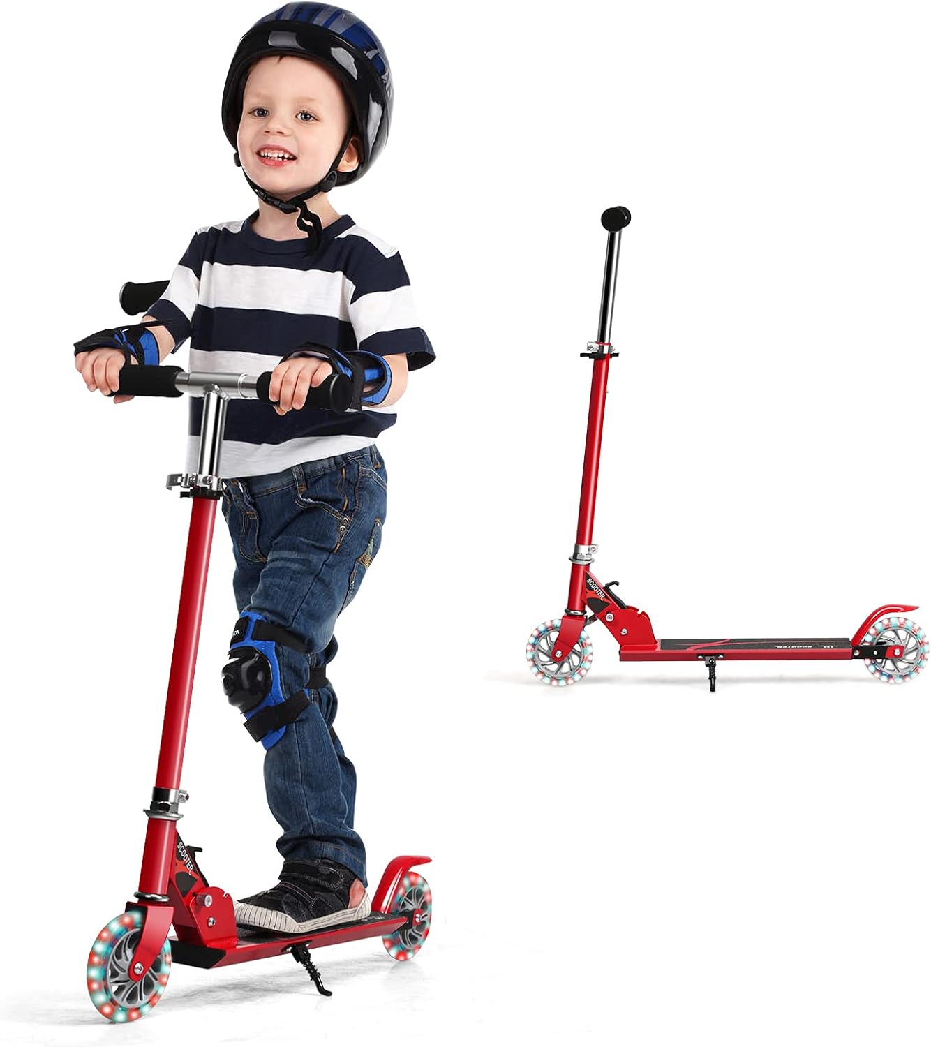 Składana Hulajnoga dla Dzieci, 2 Świecące Koła, Regulowana Wysokość Uchwytu, z Hamulcem na Tylnym Kole, dla Dzieci w Wieku 4-13 Lat, 70x10x63-86 cm