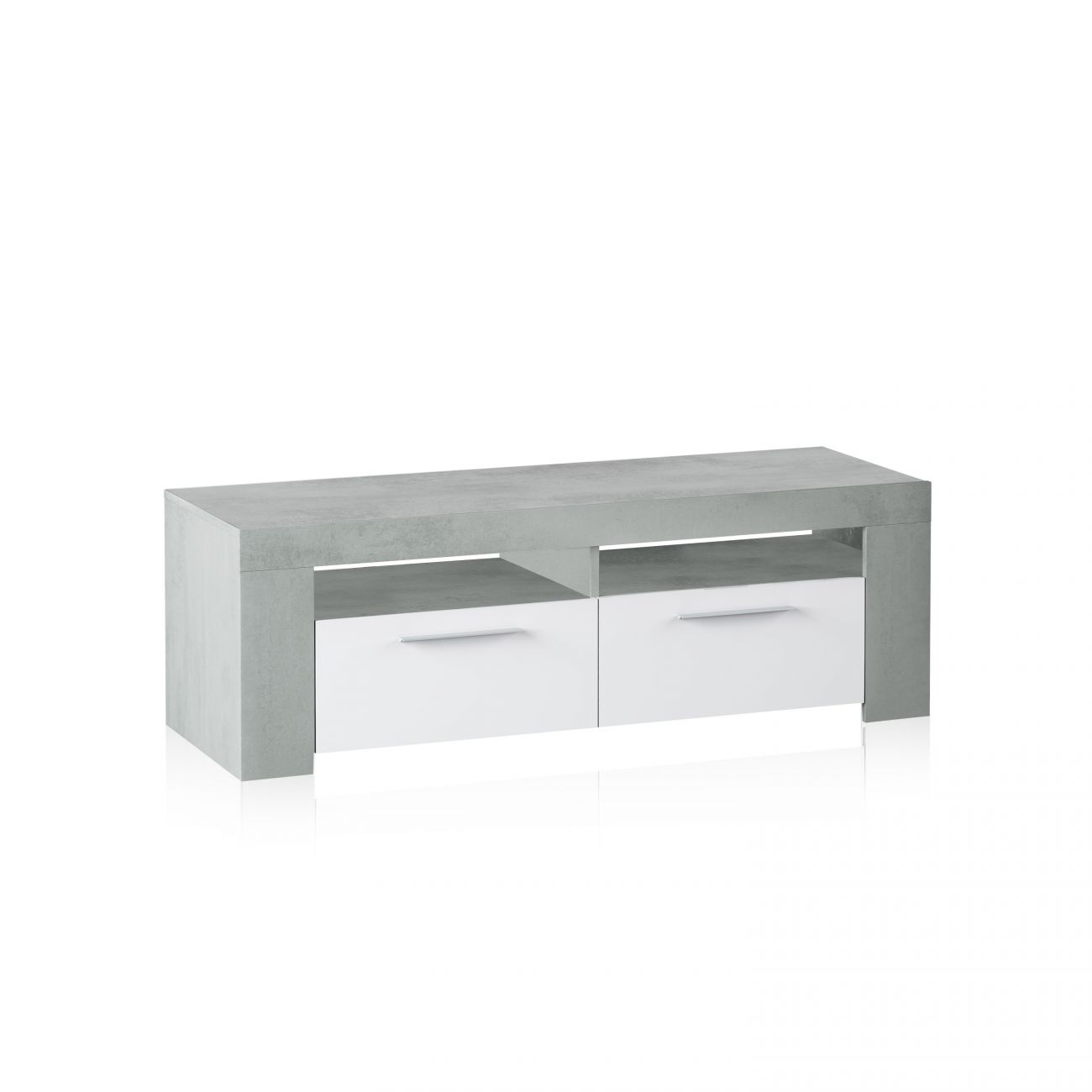 Meuble TV WENDY 2 portes et 2 niches de rangement L120cm - Blanc / Béton - 6
