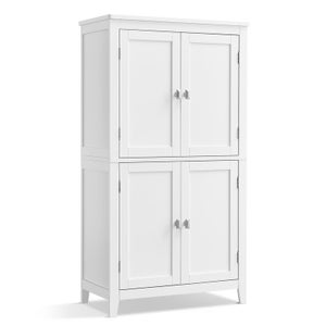Armoire de Salle de bain, avec 4 Portes, Étagères Réglables, 60 x 30 x 110 cm, Blanc