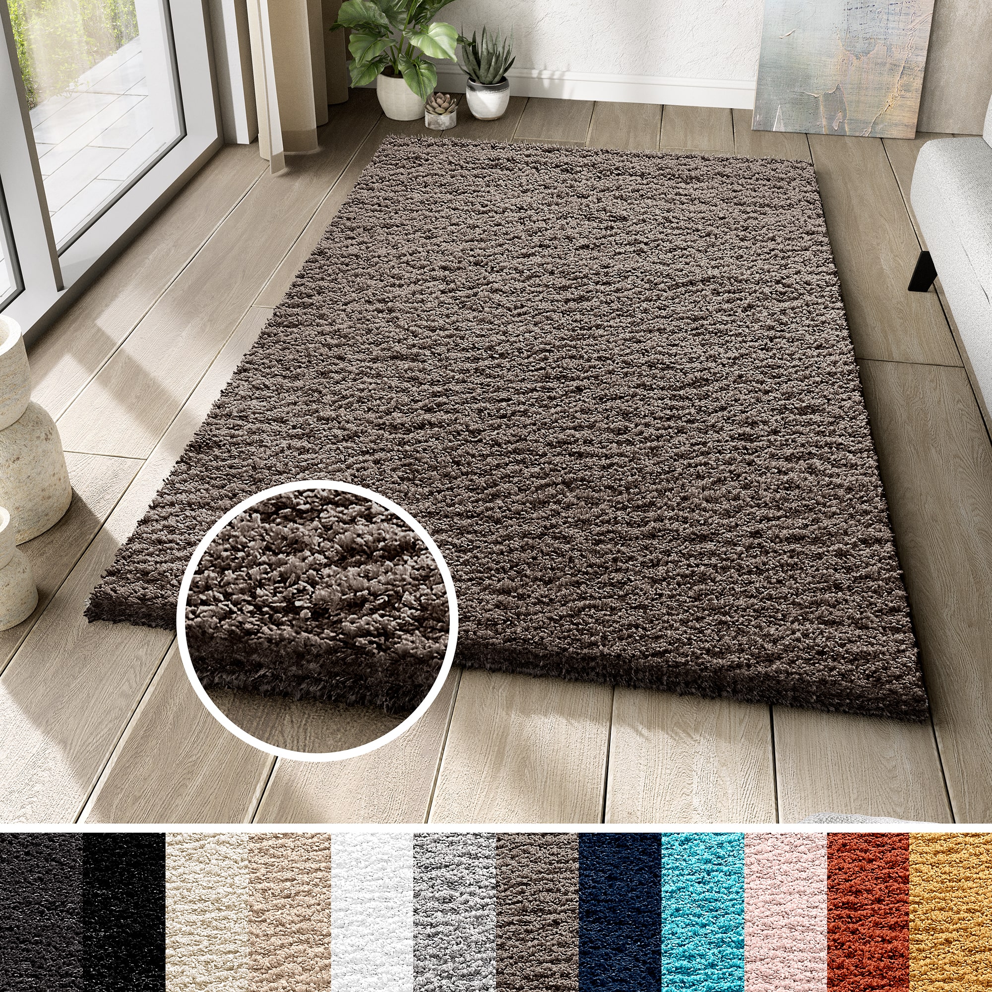 Tapiso essence alfombra shaggy pelo largo moderno gris marrón topo salón dormitorio niño suave oeko-tex 300 x 400 cm