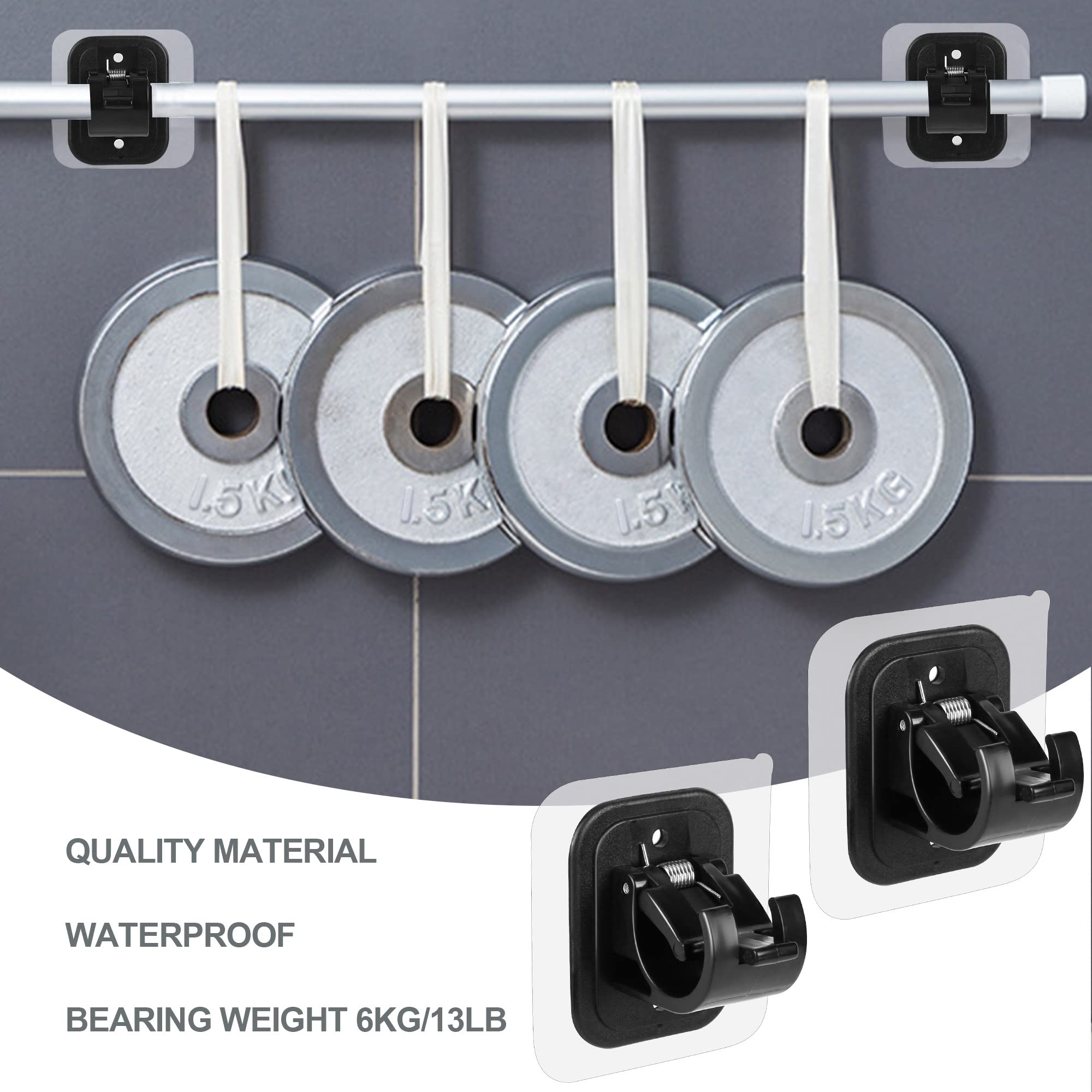 Sem hastes de cortina de perfuração, sem suporte de broca, suportes de haste de cortina, autoadesivos, sem pregos, ganchos ajustáveis ​​6 peças - 5