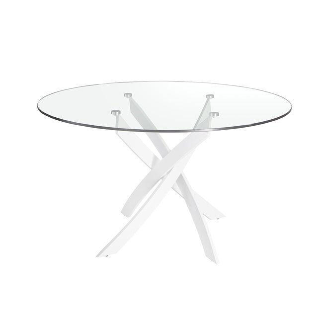 Mesa comedor redonda cristal templado y acero blanco Ø130 x 75