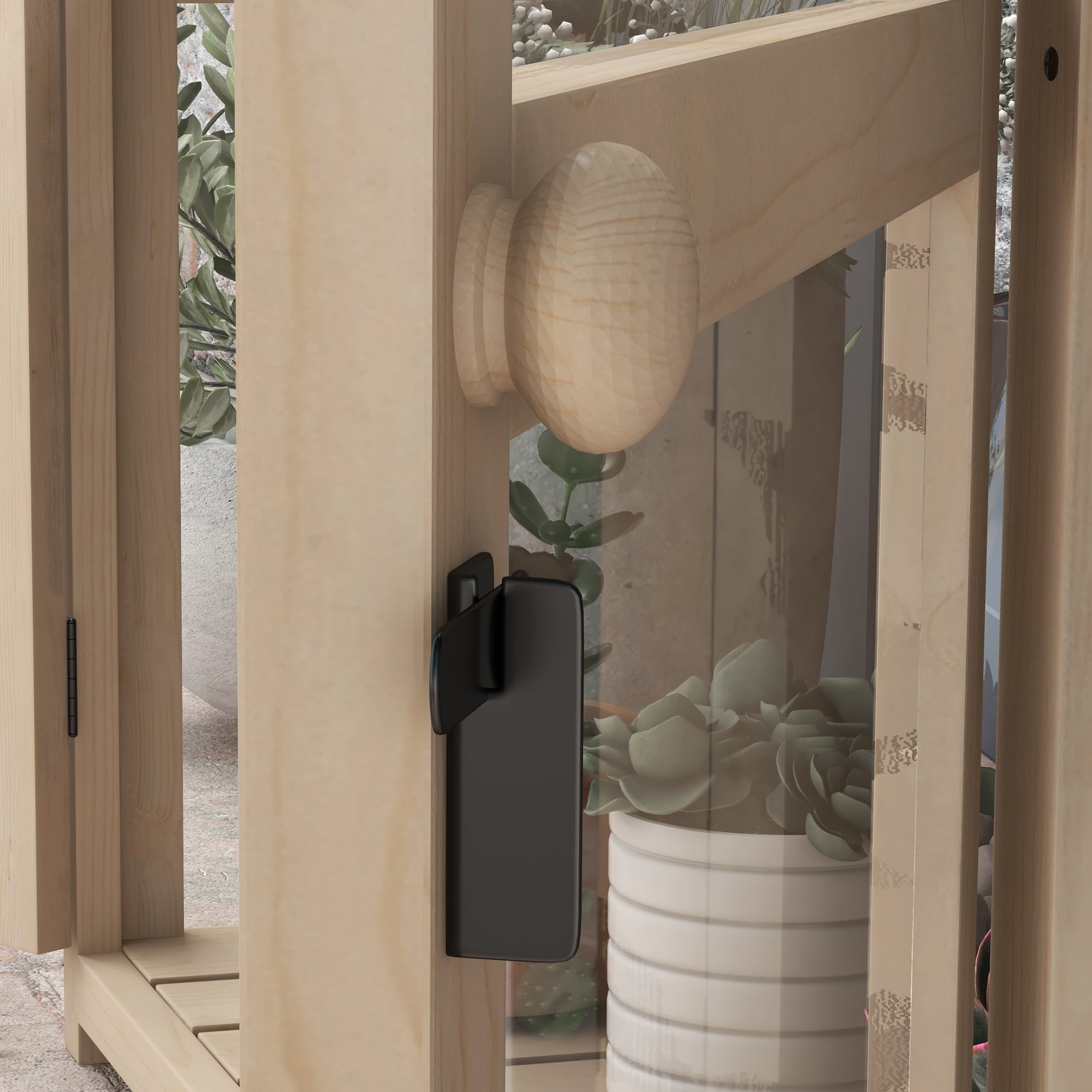 Serre de jardin bois 2 niveaux 103x61x103 cm, double porte, toit ouvrant, ventilation, charge 60 kg, naturel – ComfortXL Outdoor Living - 7