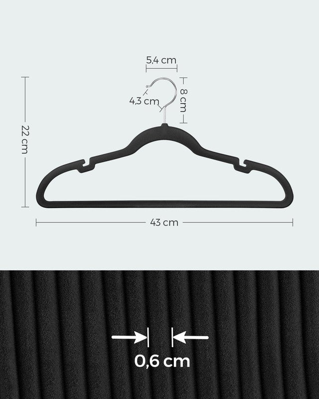 Cintres en Velours, Lot de 50, Antiglisse, avec Encoches, Barre pour Pantalons, Crochet Pivotant à 360°, Noir Classique - 5