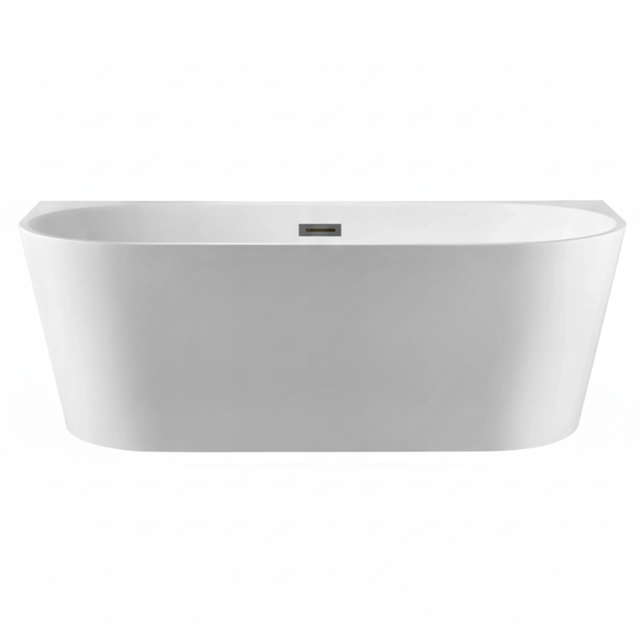 BALNEO – baignoire îlot adossée 160x75 cm VIVA avec cache trop-plein et bonde anthracite