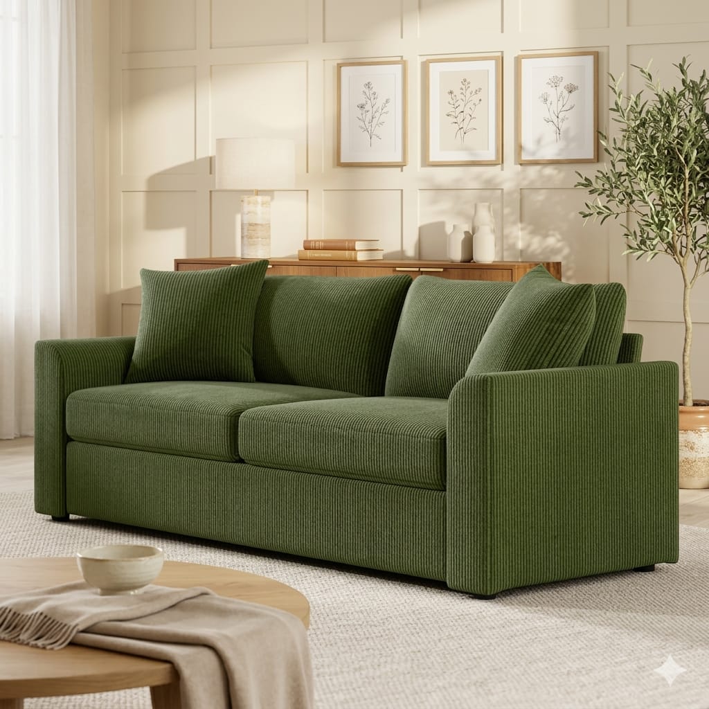 Essenza Canapé 3 Places Velours Vert 212cm - Confort Maximum | Leroy Merlin