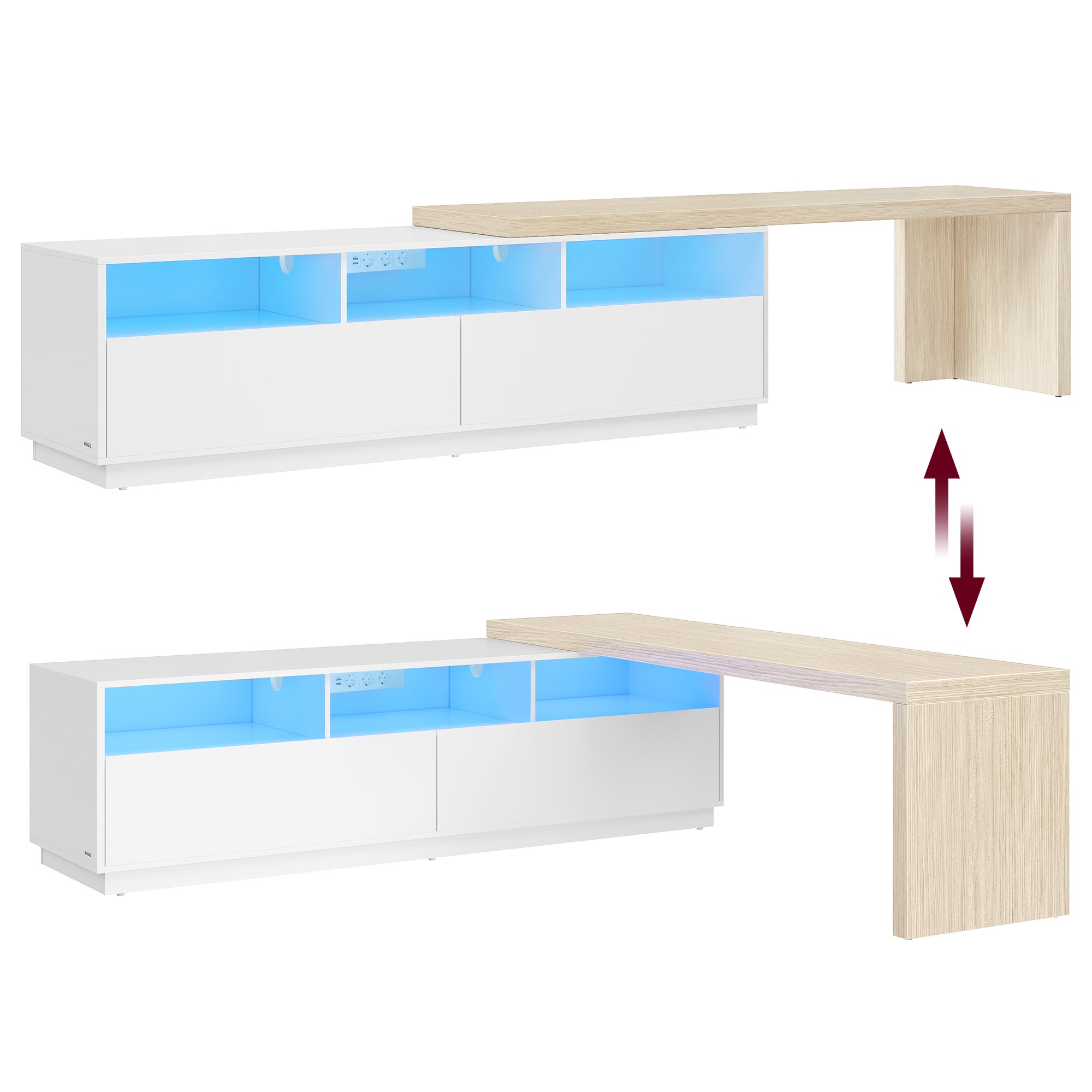Meuble TV, Longueur Réglable 162-270 cm, Support Télé Modulable en L, 2 ...