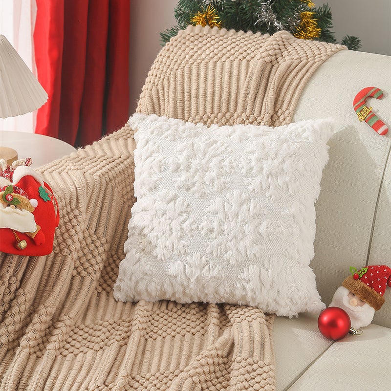 Lot De 2 Housses De Coussin Noël 45x45 Cm - Motif Arbre En Feuille D'or Sur Fond Blanc - Tissu Peluche Doux - Lavable En Machine