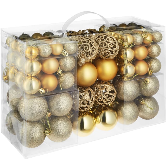 Tectake Lot de 100 boules de Noël dorées assorties