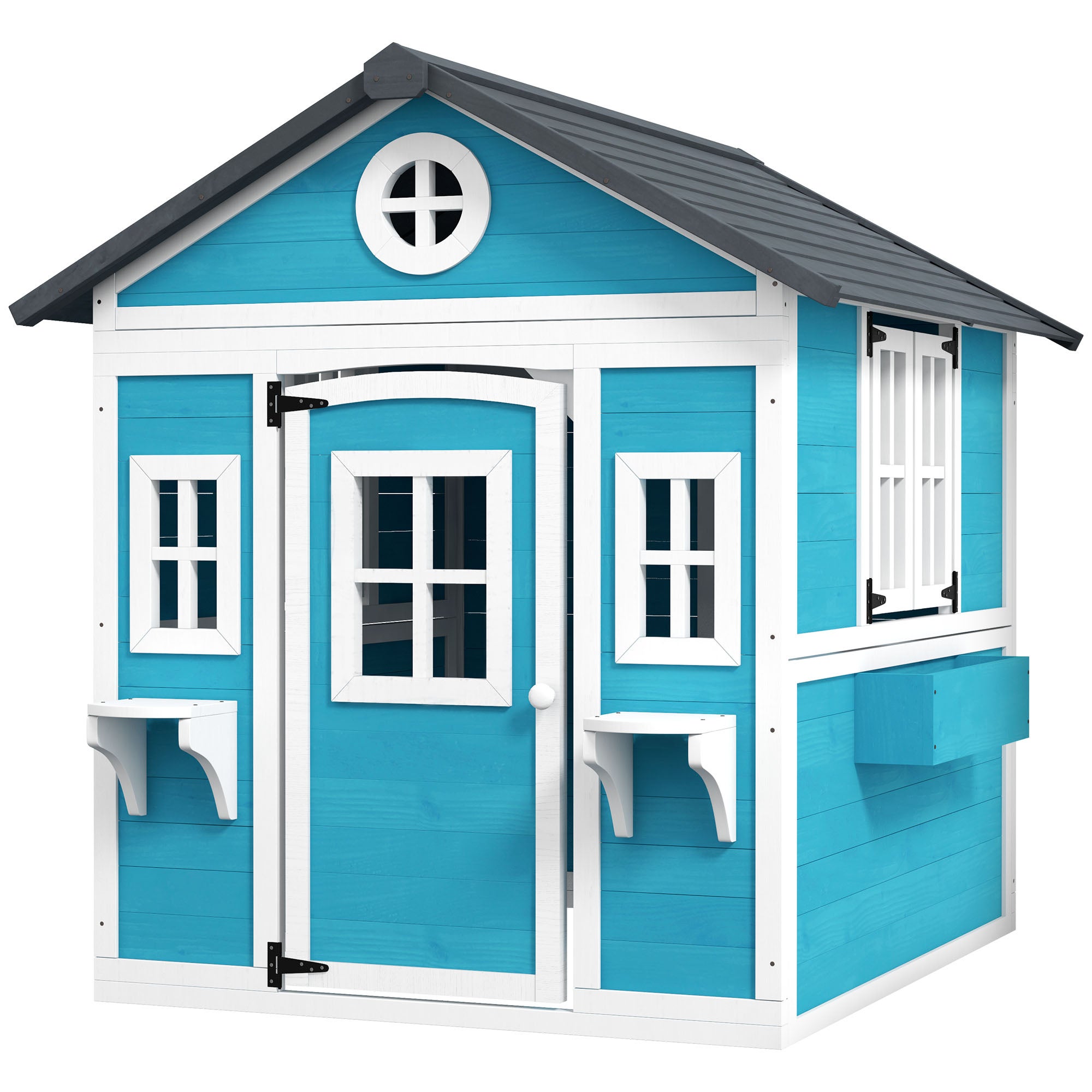 Cabane enfant extérieur maison enfant extérieure avec porte fenêtres et jardinières 114 x 126,4 x 135 cm bleu pour la maison - 2