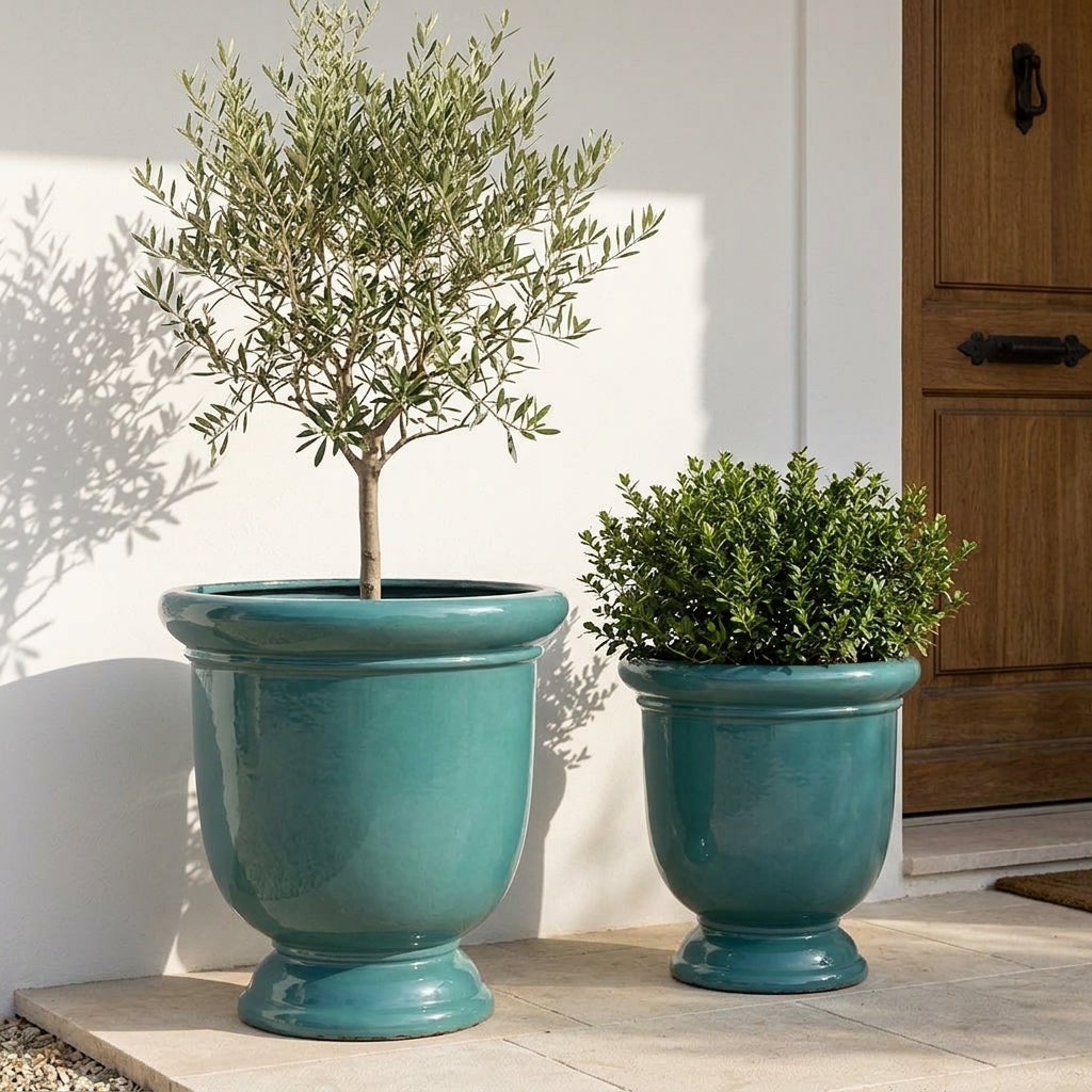 Pot grande taille d'extérieur TITAN 72x75cm jade, fait main en terre cuite émaillée, résistant au gel - 3