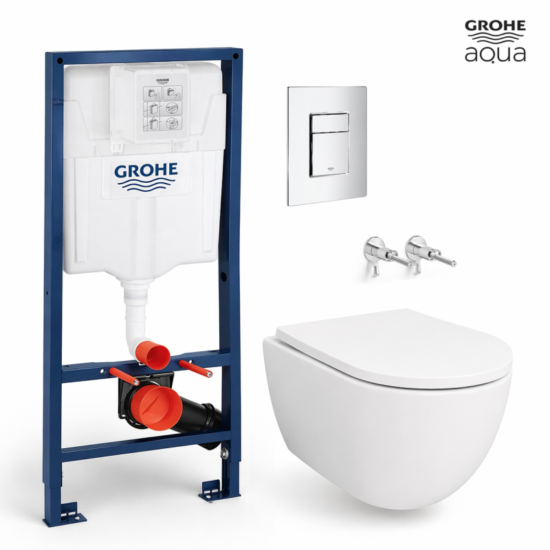 Pack bastidor grohe cisterna empotrada y pulsador cromo br + wc suspendido swiss 53 cm tornado y soft-close