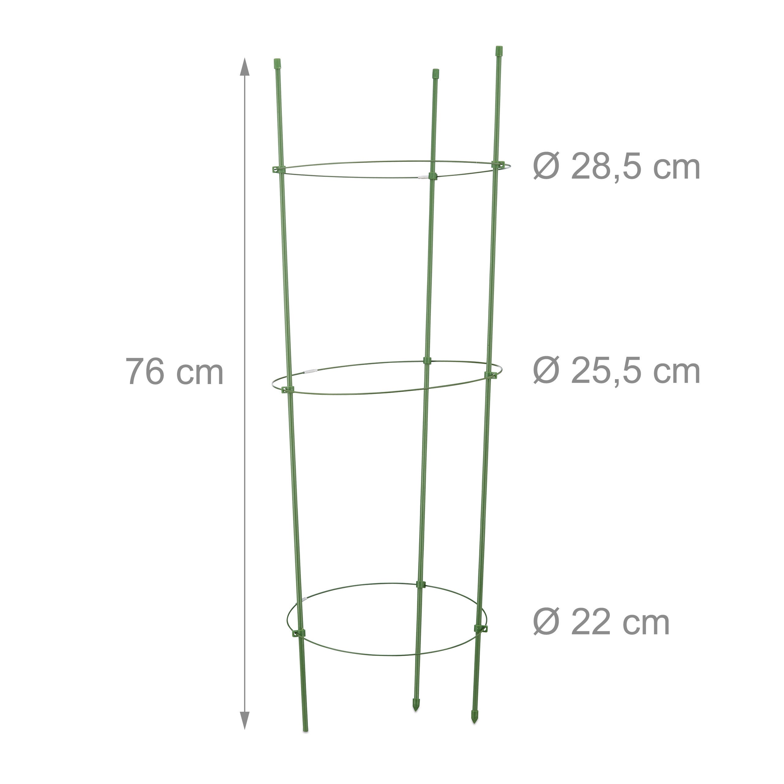 6x Cage à tomates Tuteur plantes grimpantes, support à 3 anneaux, jardin, balcon, set de 2, 76 cm long, vert - 4