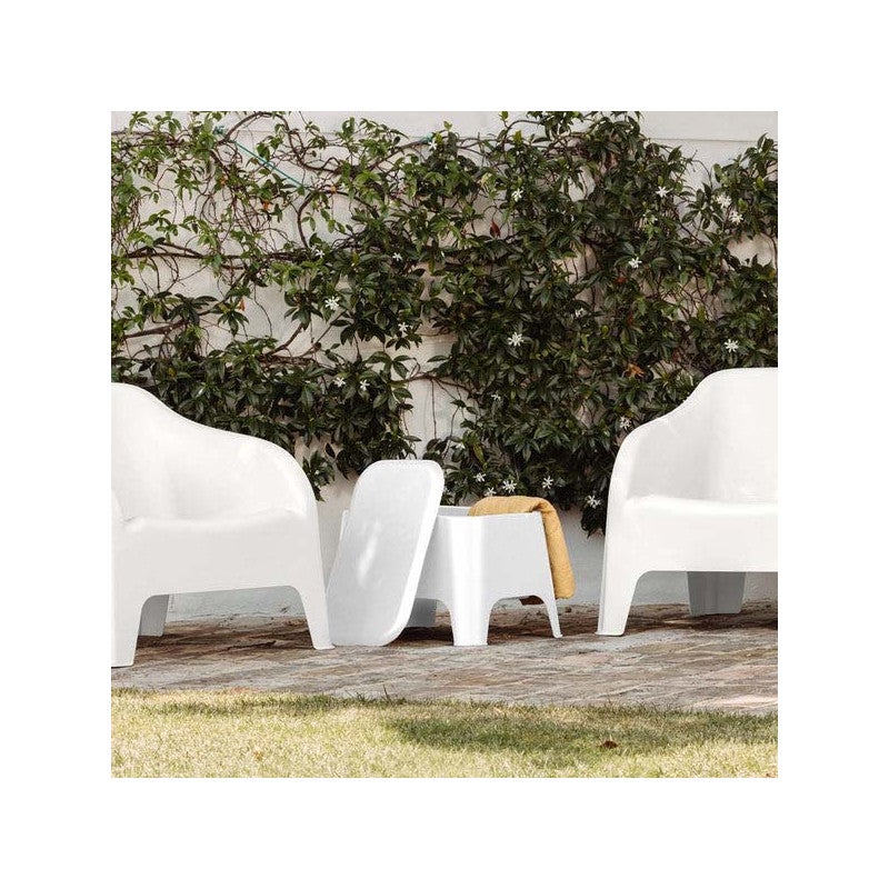 Tavolino in Resina da Esterno-Giardino Portaoggetti Petra Bianco - 2