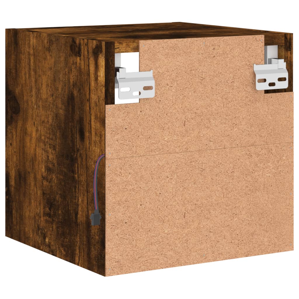 vidaXL Meuble TV mural avec lumières LED chêne fumé 30x28,5x30 cm - 8