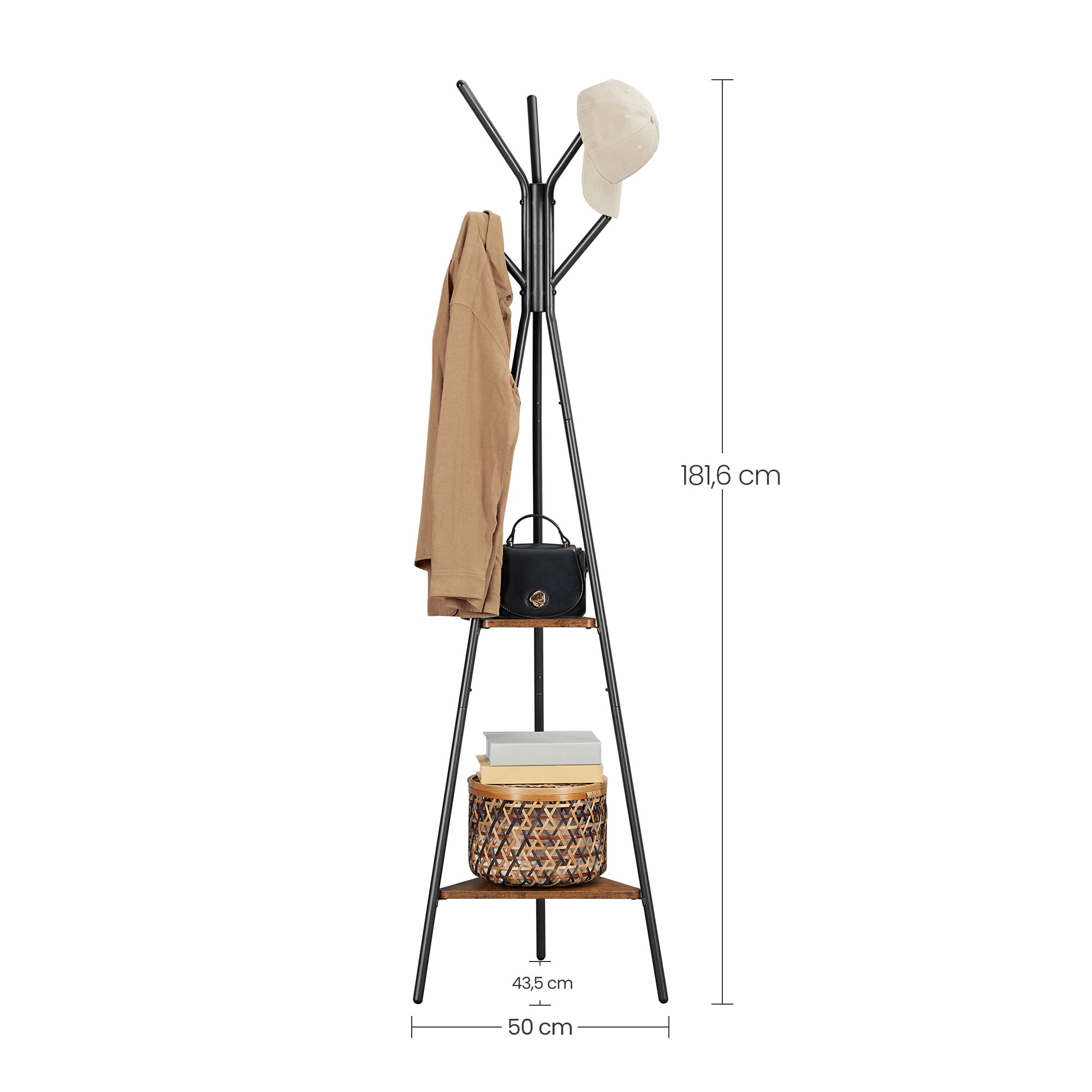 Portemanteau Sur Pieds,portant,style Industriel,avec 2 Étagères,marron Rustique - 5