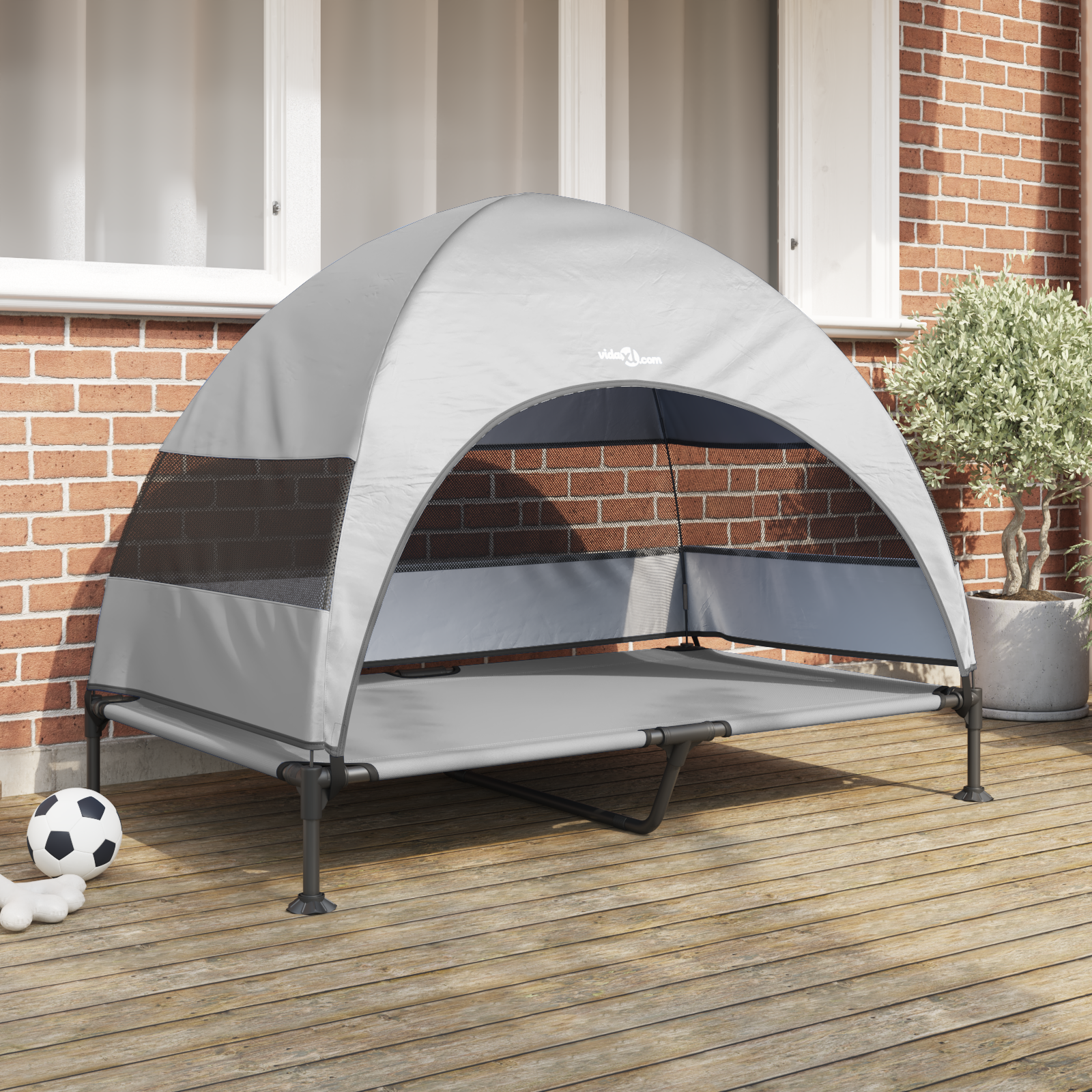 Podnóżka dla psa Srebrnoszary 127 x 81 x 108 cm Tkanina i Stal vidaXL