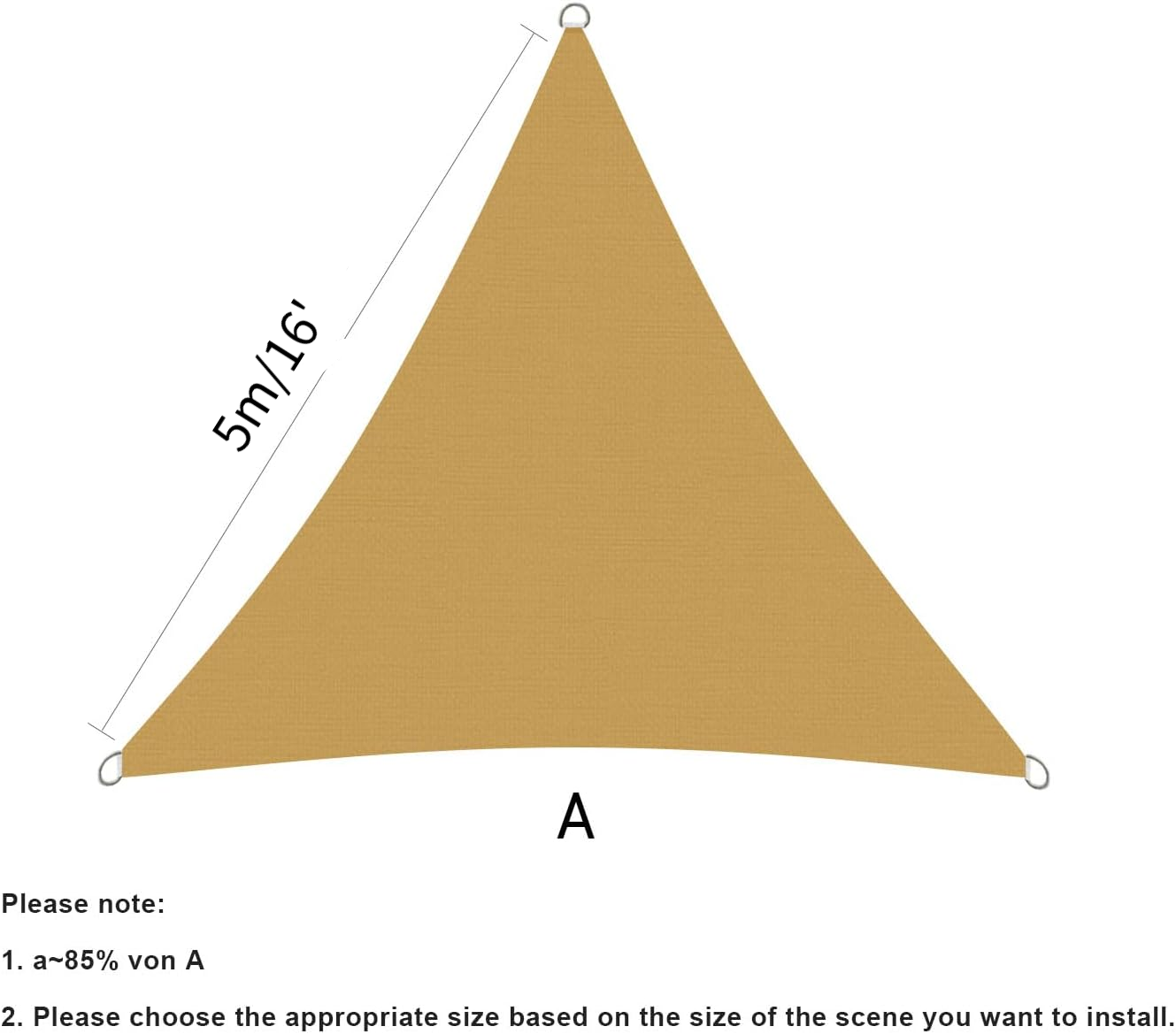 Tkanina zacieniająca, 95% UV, odpowiednia na taras, balkon, do ogrodu, na imprezę, do czystego powietrza (5 x 5 x 5 metrów, piaskowo-żółta)