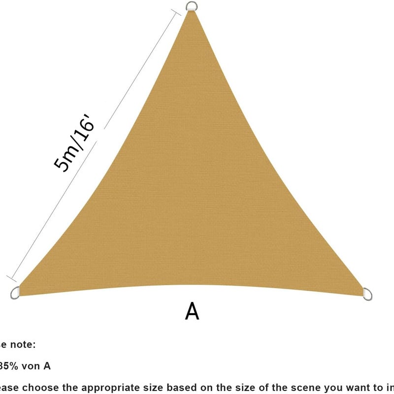 Tkanina zacieniająca, 95% UV, odpowiednia na taras, balkon, do ogrodu, na imprezę, do czystego powietrza (5 x 5 x 5 metrów, piaskowo-żółta)