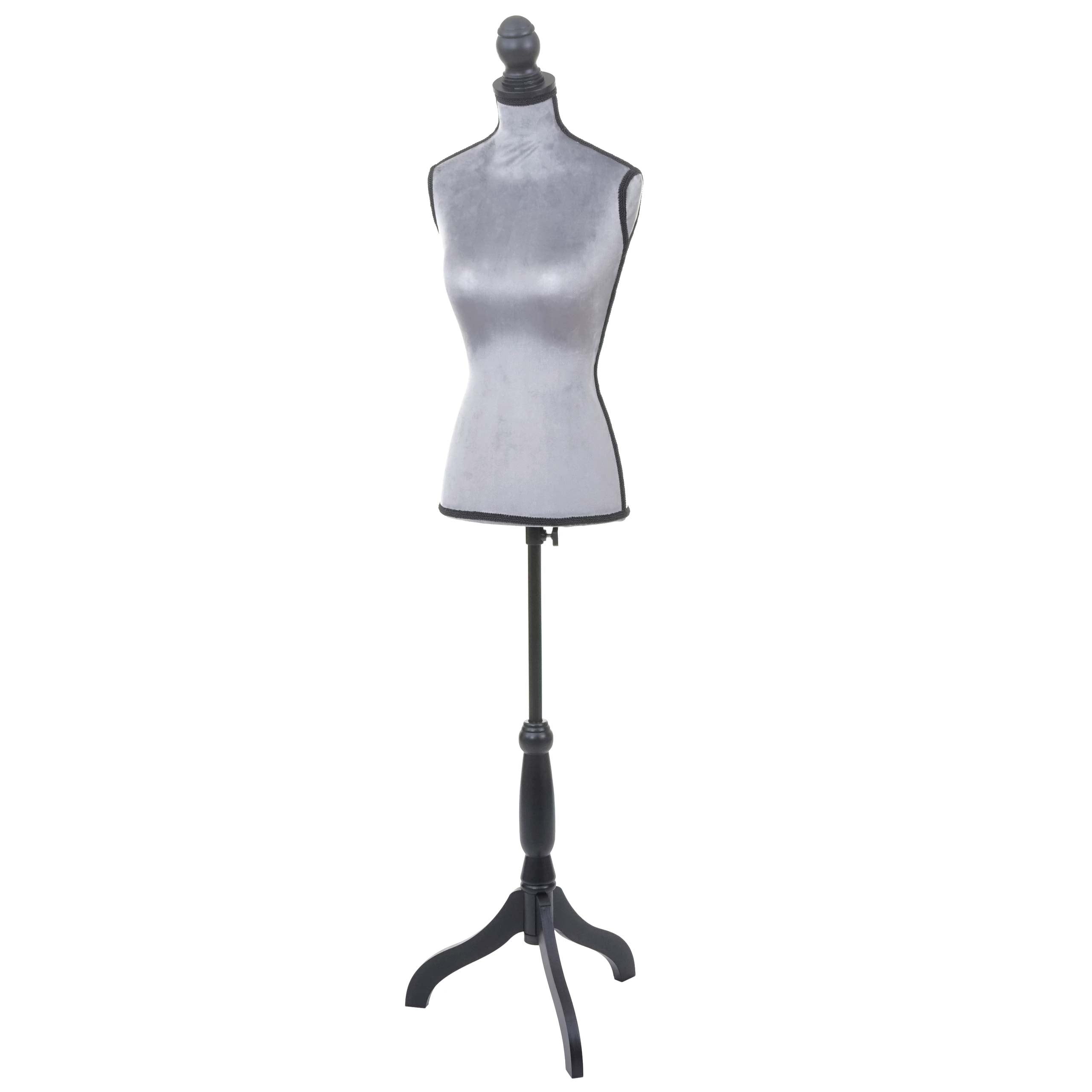 Busto mujer costura con pies maniquí mujer altura regulable decoración vitrina terciopelo gris 04_0004289