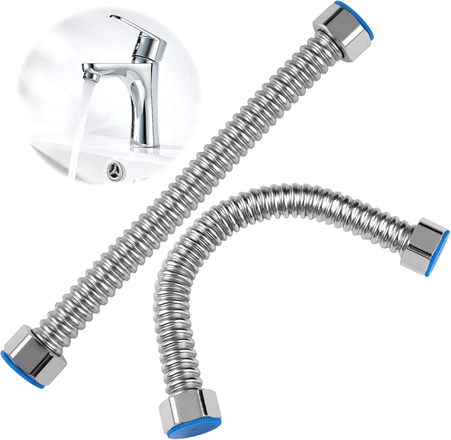 2 sztuki elastycznego węża G1/2" x G1/2", wzmocniony wąż ze stali nierdzewnej 20 CM, elastyczny wąż do kranu ze stali nierdzewnej, do złącza