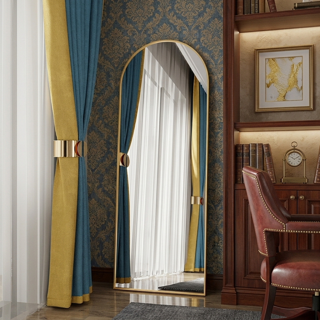 miroir sur pied, miroir arche, 162 x 53 cm, grand miroir, miroir sur pied chambre, miroir doré, pour Chambre, Salon, Dressing