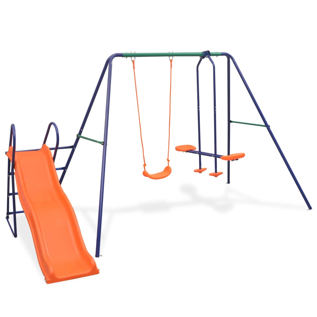 Juego de columpios con tobogán y 3 asientos naranja vidaxl