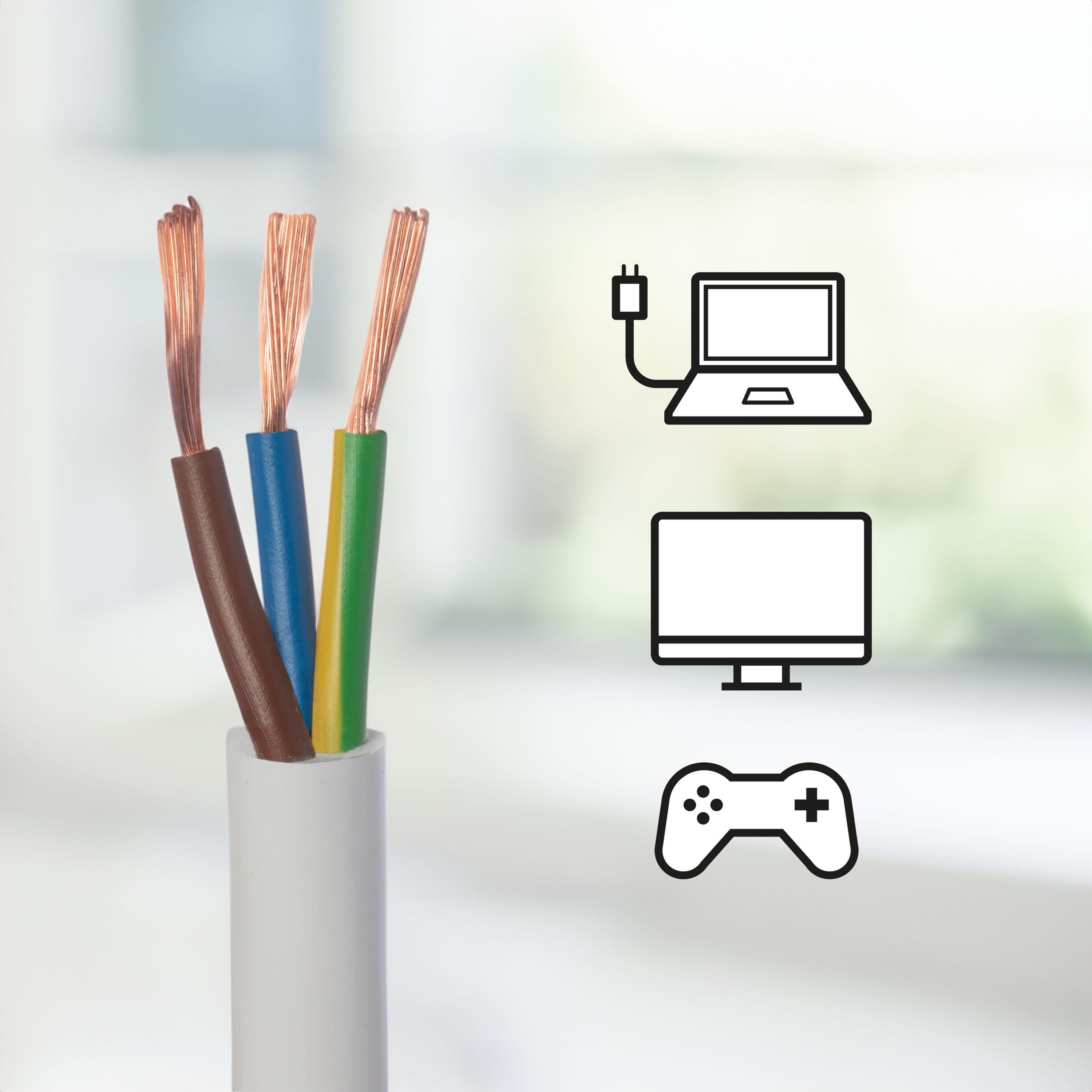 Cable eléctrico flexible H05VV-F 3 x 0,75 mm² L 5 m LEXMAN blanco en rollo - 2