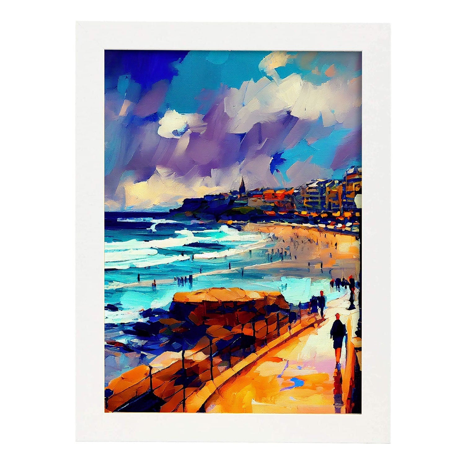 Nacnic bondi beach sydney australia pintura al óleo de pincel stro estampados estético para el diseño de dormitorio o sala de estar a3 marco blanco