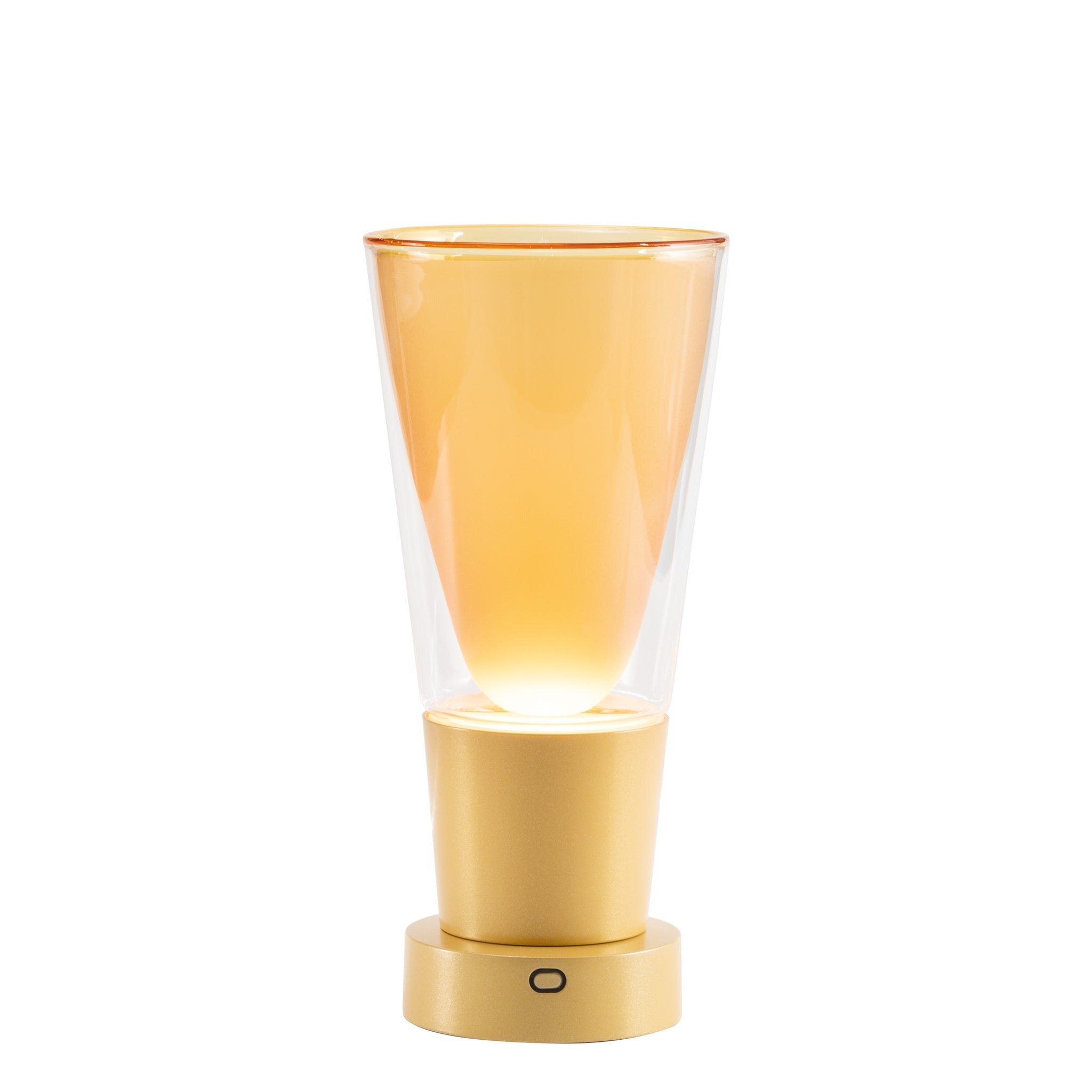 Zafferano Soffio Vase - akumulatorowa lampa stołowa LED IP65 z funkcją wazonu, dotykowy ściemniacz, bursztynowe szkło, złota podstawa, 10 h pracy